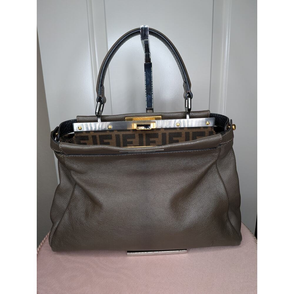 Fendi Goat Leather Peekaboo Medium Satchel Crossbody Top Handle Handbag Purse